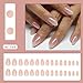 LRKNNO Almond Press on Nails Short Fake Nails Nude Glue on Nails with Designs Glossy Chrome False Nails French Almond Shaped Artificial Nails Reusable Stick on Nails for Women and Girls 24pcs
