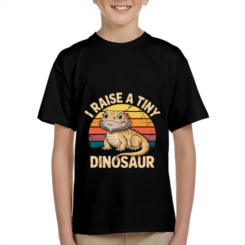 Funny Retro Bearded Dragon I Raise A Tiny Dinosaur Boys Girls Teens T-Shirt Anime Gift3