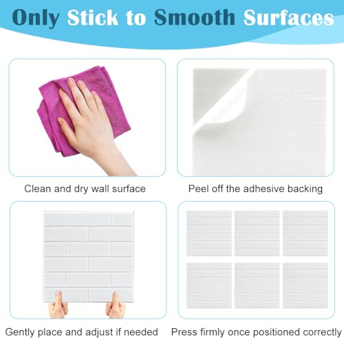 Image of 6Pcs Felt Black Boards with 50 Drawing Pins, 30x30cm Self Adhesive Wall Brick Pattern Utility Felt Board for Photo, Memo, Reminder Notes (White)