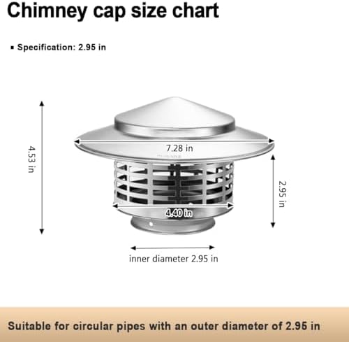 Stainless Steel Chimney Cap with Mesh Animal Guard, 2.5" Flue Cover for Fireplace & Exhaust Pipes, Storm-Proof Rain Cap, Easy Installation, Durable & Weather-Resistant
