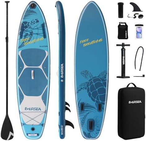 EVERSEA Stand-Up Paddle Boards, 11 ft Inflatable Paddle Board with Camera Bracket, 3 Main Fin, 33 in Wide Stable All-Around Paddleboard for All Levels of Players (Kempii)