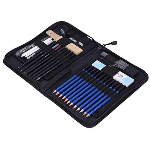 Lot de 40 crayons de graphite et charbon avec trousse en tissu Oxford