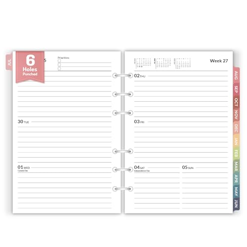 Forvencer 2026 Weekly & Monthly Planner Refills for A5 6-Ring Binders, July 2026 - Jun 2027, 6-Hole...