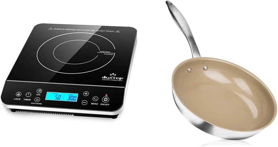 Duxtop Portable Induction Cooktop, Countertop Burner with LCD Sensor Touch, 1800 Watts, Ceramic Non-stick & Stainless Steel Frying Pans, 9.5-Inch Stir Fry Pan