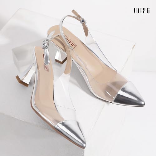 IDIFU Silver Clear Slingback Kitten Heels Closed Pointed Toe Prom Pumps by IDIFU - Used condition - Image 6