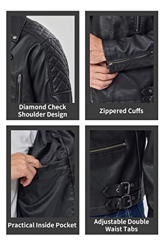 Fahsyee Men's Faux Leather Moto Jacket