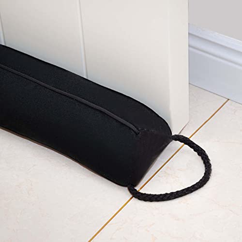Forecronic Zugluftstopper 96cm Windstopper für Tür und Fenster, gewichteter französischer Luftzugstopper, Dreieckiger Geräuschblocker für die Unterseite der Tür mit Aufhängeschlaufen - Schwarz