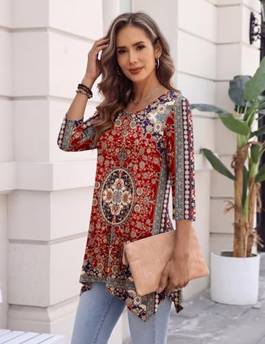 Image of Zeagoo Womens Tops 3 /4 Sleeve Loose Fit Dressy Tunics Plus Size Boho Shirts