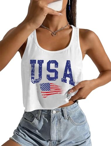 Image of Ithalt Womens American Flag Shirts 4th of July Outfits USA T-Shirt Patriotic Tank Shirt Fourth of July Sleeveless Tops