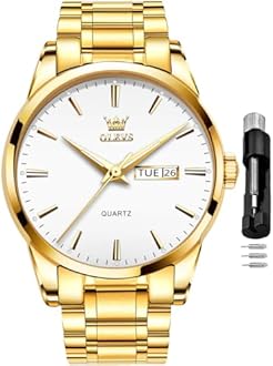 OLEVS Watches for Men Business Dress Diamond Analog Quartz Date Luxury Classic Stainless Steel Waterproof Luminous Two Tone Wristwatch