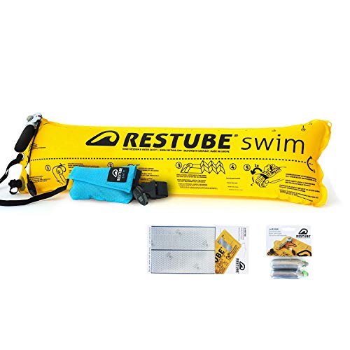 Restube SWIM Kit de Iniciación con Boya de Natación | Incluye Cinturón Flotador Salvavidas, 2 Cartuchos de Gas de CO2 de Recambio y Cinta Reflectante Impermeable Cover
