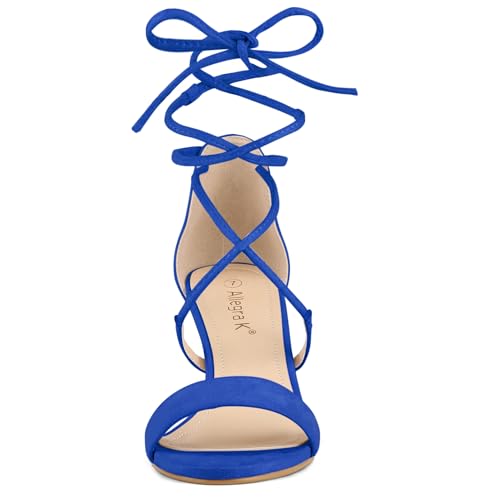 Allegra K Women's Kitten Heel Lace Up Open Toe Royal Blue Sandals 8.5 M US