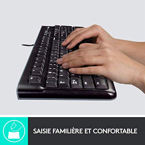 Logitech K120 Clavier filaire Business Windows, Plug-and-Play USB, Touches Silencieuses Ultra-Plates, Taille Standard, Etanche, Barre d’Espacement Incurvée, Clavier AZERTY Français - Noir