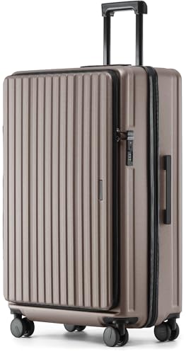 Münicase Koffer Expandierbar – Hartschalen-Trolley mit Oberseiten-Öffnung, Kompressionsgurt & extra Stauraum | Strapazierfähig, Dehnungsfuge, Kratzfest, leicht (Coffee, XL-80cm)