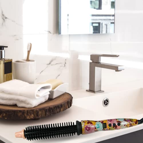 Perfecter Hair Styler - Heated Round Brush Curling Iron, Professional iOnic Hair Styler Curling Wand for All Hair Types, Flexible Bristles, Long Lasting Curls (Floral 3/4