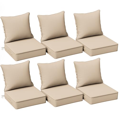Kimunuk 6Pcs Outdoor Seat Cushions 22×24, Waterproof for Patio Chairs, Sand