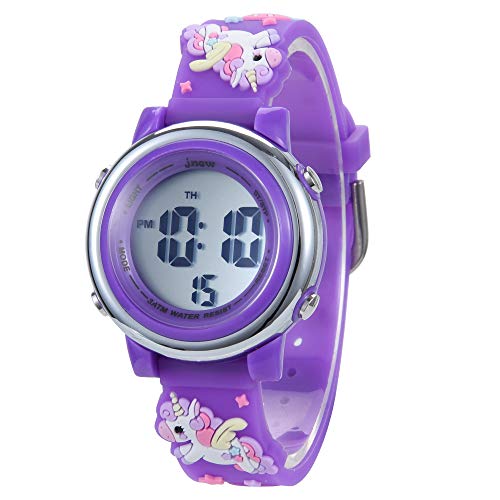 Kids Watches 3D Cartoon Silicone Unicorn Waterproof 7 LED Color Lights Toddler Digital Wrist Watch with Alarm Stopwatch for 3-10 Year Girls Little Child (Deep Purple)2