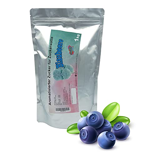 1 kg Aromazucker BLAUBEERE - Zucker für Zuckerwatte Zuckerwattemaschine - Aromatisierter Zuckerwatte-Zucker für Zuhause - Farbzucker mit Heidelbeergeschmack für Popcorn und Dekorieren Cover