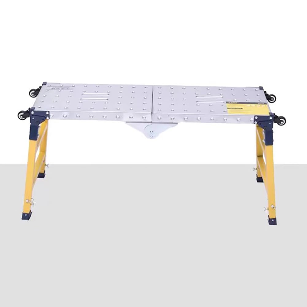 Piattaforma Per Ponteggio Professionale in Acciaio Inox Per Impieghi Gravosi, Regolabile in Altezza, Capacità Di Carico 250 Kg, Poggiapiedi Pieghevoli Con Ruote,B is 140cm long