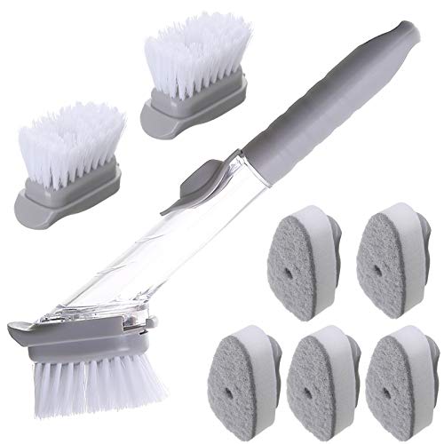 Dish Wand with 5 Dish Sponges and 3 Scrub Brush Refills Replacement, Dish Sponge with Soap Dispenser, Heavy Duty Dish Brush with Handle for Pots Dishes Kitchen Sink Cleaning.