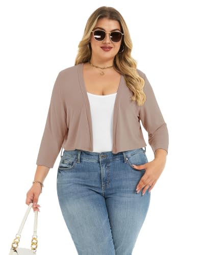 Image of Plus Size Shrugs for Women 3 /4 Sleeve Cropped Cardigan Knit Sweaters Open Front Bolero 2026