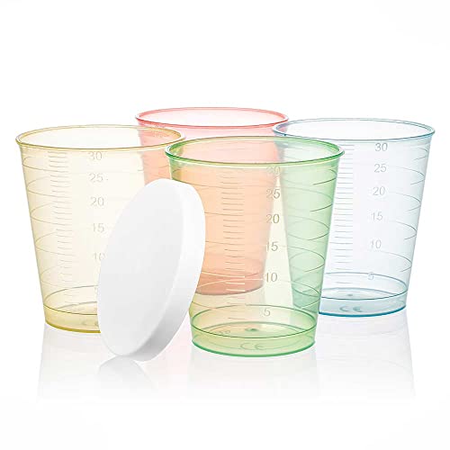 Tuuters.de 300x bruchsichere Medikamentenbecher | Farbig, bunt gemischt oder transparent ✓ Ideal auch als Schnapsbecher ✓ (Farbmix + Deckel)