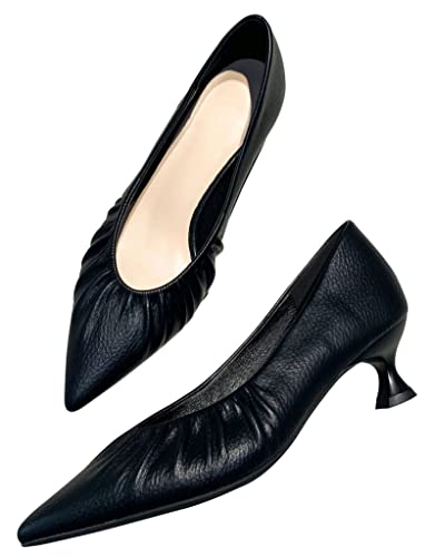 WENJIAZHIZHI Women's Pointed Toe Kitten Low Heels for Women Wedding Dressy Closed Toe Slip-On Loafers Pumps Shoes2