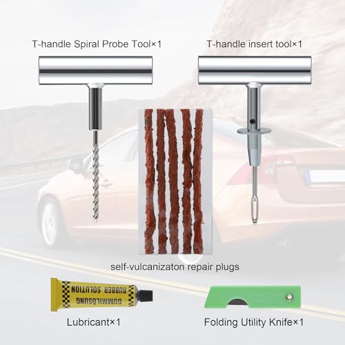 Image of SINGARO Tire Repair Kit with Plugs, 9PC Flat Tire Puncture Repair, Tire Plug Kit Heavy Duty for Car, Jeep, Truck, Motorcycle, Tractor, ARB，ATV, SUV, RV