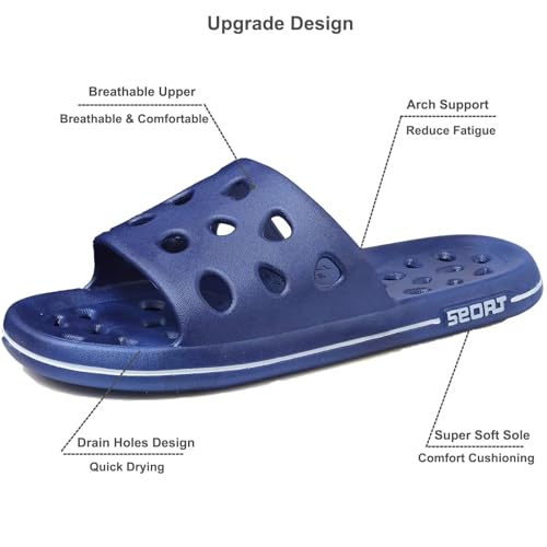 FINLEOO Shower Shoes for Women Men, Comfortable Arch Support Quick Drying Pool Slides, Non-Slip Beach Sandals Bathroom Travel College Dorm Shower Slippers2