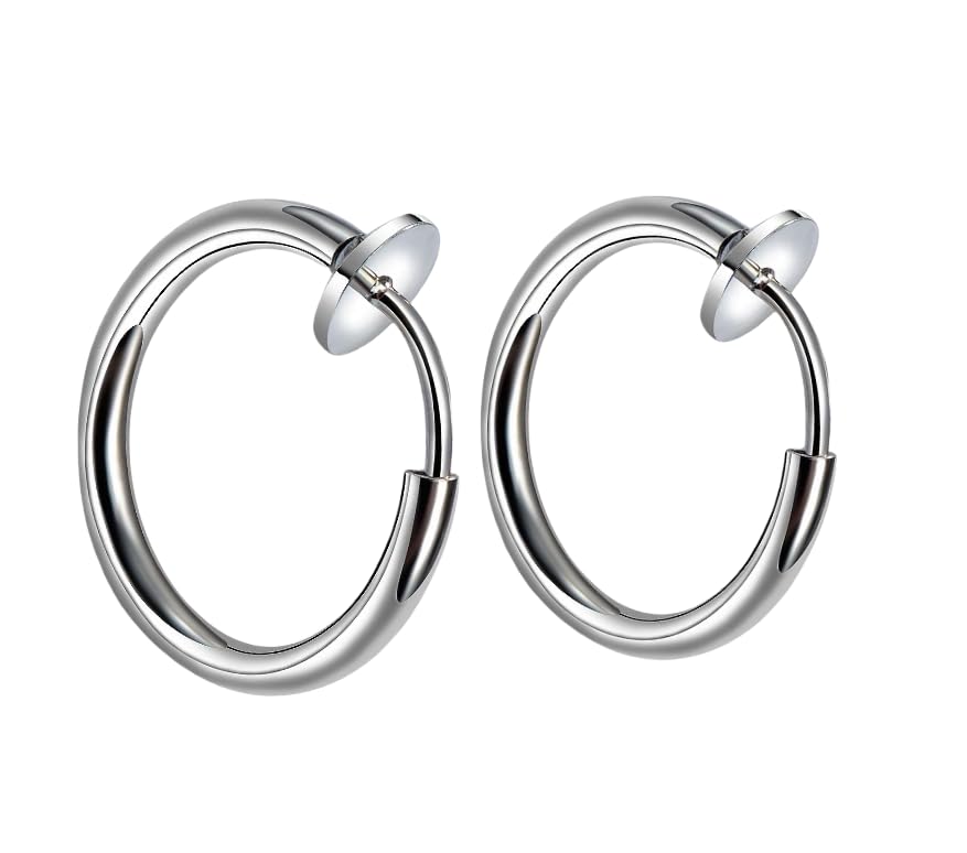 Gold Clip On Spring Hoop Earrings for Women - 14K Chunky Non Pierced Earring Plated Hoops Drop Dangle Earrings No Piercing Jewelry