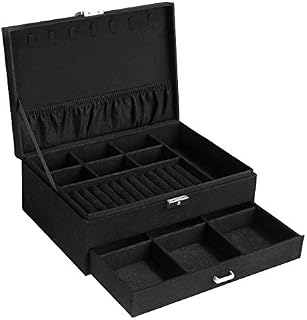 SONGMICS Jewellery Box, Jewellery Case, 2 Levels with a Drawer and Key, for Rings Watches Necklaces Earrings, Black JBC156B01