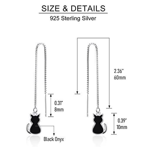 Dreamboat Black Cat Earrings For Girls Hypoallergenic Cat Threader Earrings Dangle Drop S925 Sterling Silver Cut Animal Black Agate Jewelry For Women #TOP2