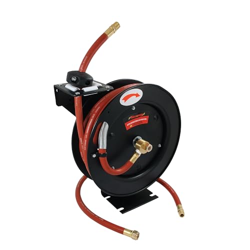 Neilsen CT0982 Auto-Retractable Air Hose Reel – 3/8in x 50ft, Heavy-Duty Wall Mount, Swivel Bracket, Ideal for Workshop, Garage, and Pneumatic Tools, Durable Hose for Air Compressors and Power Tools