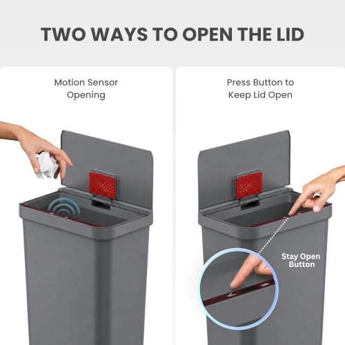 Image of iTouchless Prime 13.2 Gal Sensor Trash Can with Odor Filter | Gray Plastic | Durable Dent-Proof Construction, 50 Liter Slim and Space-Saving Automatic Bin for Kitchen, Home, Office, Business, Garage