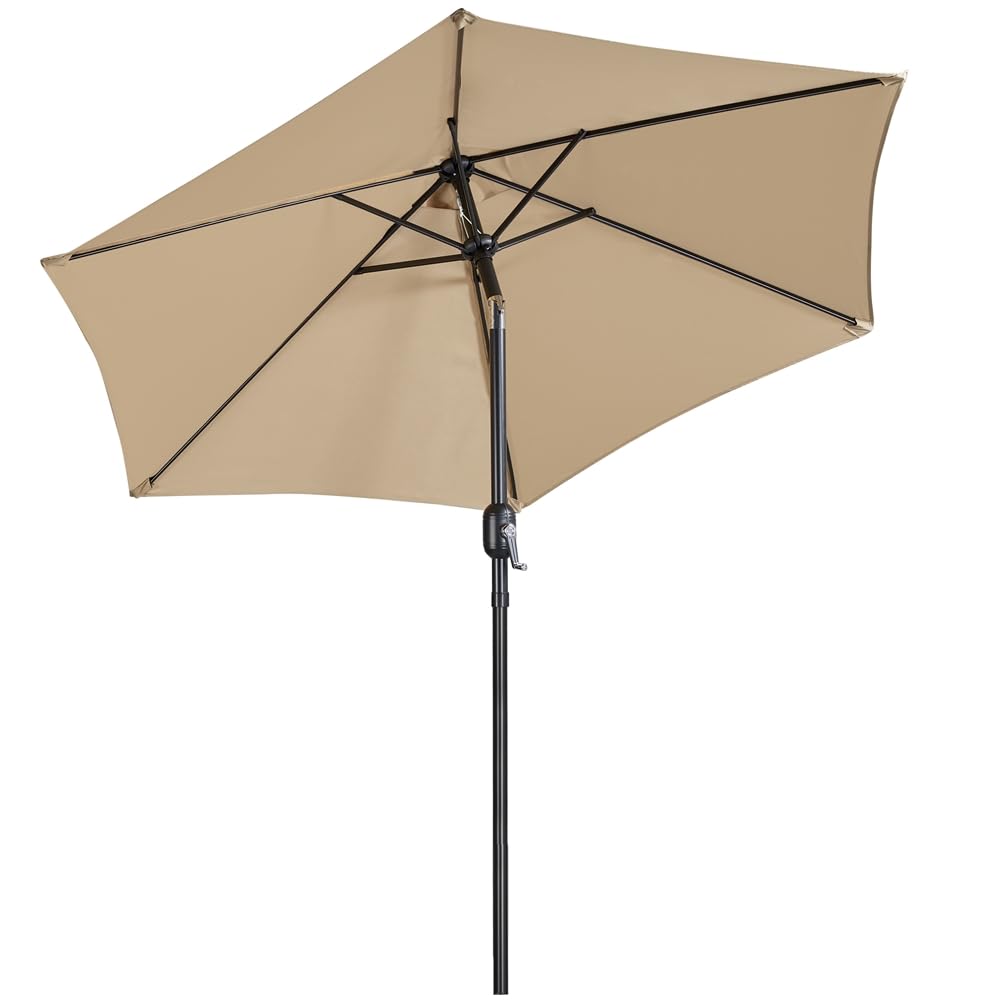 Yaheetech Ombrellone da Giardino 230 cm Parasole Protezione UV con Manovola 6 Stecche Reclinabile Telo Poliestere Tubo Alluminio