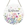 Spring wildflowers welcome sign for front door spring summer decorations welcome door hanger sign spring floral butterfly wooden wreath seasonal farmhouse wreaths for wall front door porch 12×12  urban country home decor