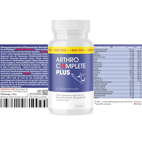 Arthro Complete Plus - Maxi-Pack für Männer und Frauen | 90 Kapseln Inhalt pro Dose - (5)