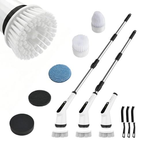 Ibergrif M34104 Cepillo Limpieza Electrico Hogar, Fregadora Electrica con 6 Cabezales Reemplazables, Resistente al Agua IPX7, Escoba Electrica Limpieza con Mango Largo Ajustable para Baño, Cocina