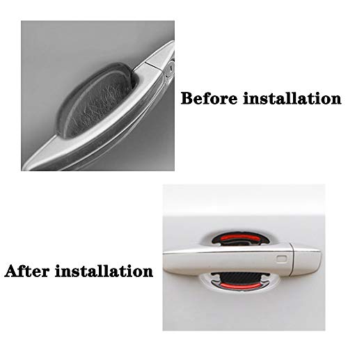 8pcs Universal 3D Carbon Fiber Car Door Handle Paint Scratch Protector Sticker Auto Door Handle Scratch Cover Guard Protective Film Car Outdoor Safety Reflective Strips (Red)