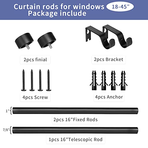 Curtain Rod For Window 18-45’’(1.5-3.75Ft), Ynl Matte Black Long Drapery Rods With 2Pcs Curtain Holdbacks, Adjustable Heavy Duty Curtain Rod With Cap Finials, Matte Black Curtain Rod #TOP6