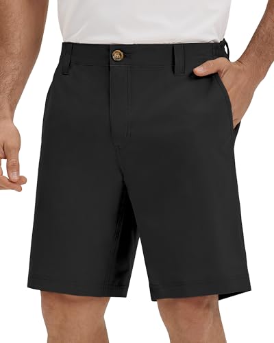 33 000ft Mens Golf Shorts 9 inch Inseam Quick Dry Elastic Waist Classic-Fit Drawstring Dress Shorts Hiking Fishing Business Black