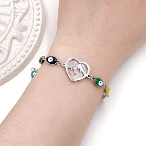 Image of Multi-color Evil Eye Bracelet, Round Star /Triangle /Heart /Round Mountain Faith Seed Charm Adjustable Jewelry for ladies Religious Gifts