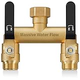 Hose Splitter 2 Way Heavy Duty, Full Flow Garden Hose Splitter with 2 Long Metal Handles, Brass Rust and Freeze Resistant Water Hose Bib Splitter, T Adapter Connector with 3/4 - Inch GHT Thread（Black）