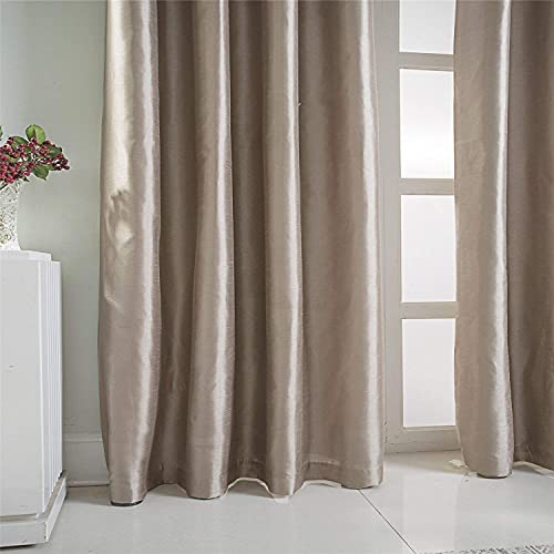 Image of GYROHOME Faux Silk Room-Darkening Blackout Curtains (Beige Liner) Solid Window Treatment Drapes for Bedroom Living Room, Thermal Insulated Ring Top (2Panels, 46x90inch,Gold Brown)