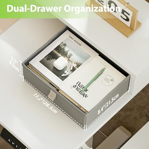 Image of Agilestic L-Shaped Electric Standing Desk, 63x55 Inch Ergonomic Adjustable Height Desk with Storage, Stand Up Corner Desk Sit Stand Computer Table Power Outlet & LED Lights, Office Table, White