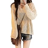 [Gdnelhuonox] サマーニット レディース メッシュ プルオーバー 透かし編み vネック 4色展開 長袖 ゆったり シアー 肩出し カジュアル ファッション 春 夏