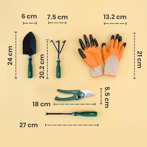 Image of Zamia Gardening Tools Kit, Set of 5, Pruner, Gloves, Trowel & More