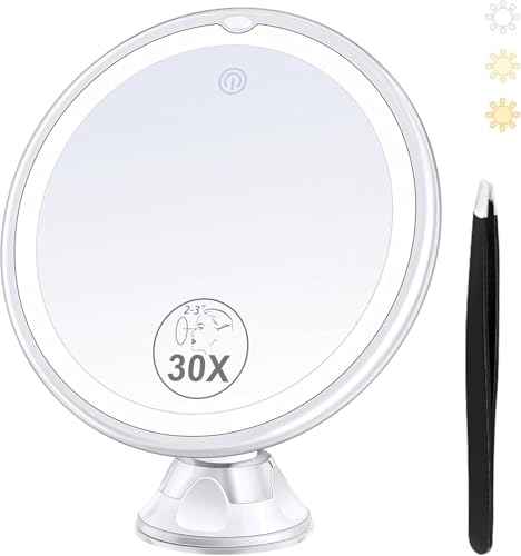 Lighted 30X Magnifying Makeup Mirror with Adjustable Brightness