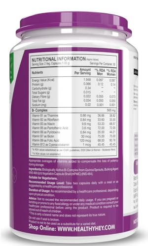 Image of HealthyHey Nutrition Vitamin B-Complex - 60 Vegetable Capsules - Pack of 2