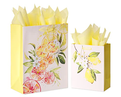 Image of Papyrus Gift Bags with Tissue Paper (Citrus) for Birthdays, Weddings, Bridal Showers, Baby Showers and All Occasions (2 Bags, 1 Large 13 inch, 1 Medium 9 inch, 8-Sheets)